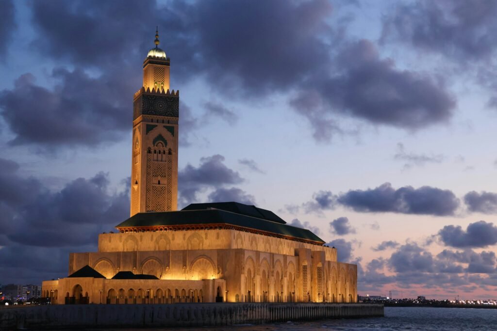 Hassan II Mosque in Casablanca at dusk